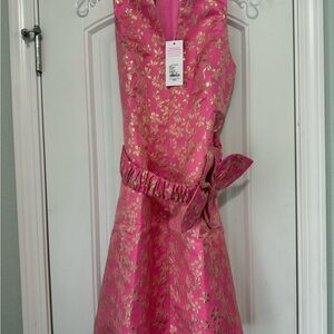 Lilly Pulitzer Pink Dress with Gold Floral Accents
